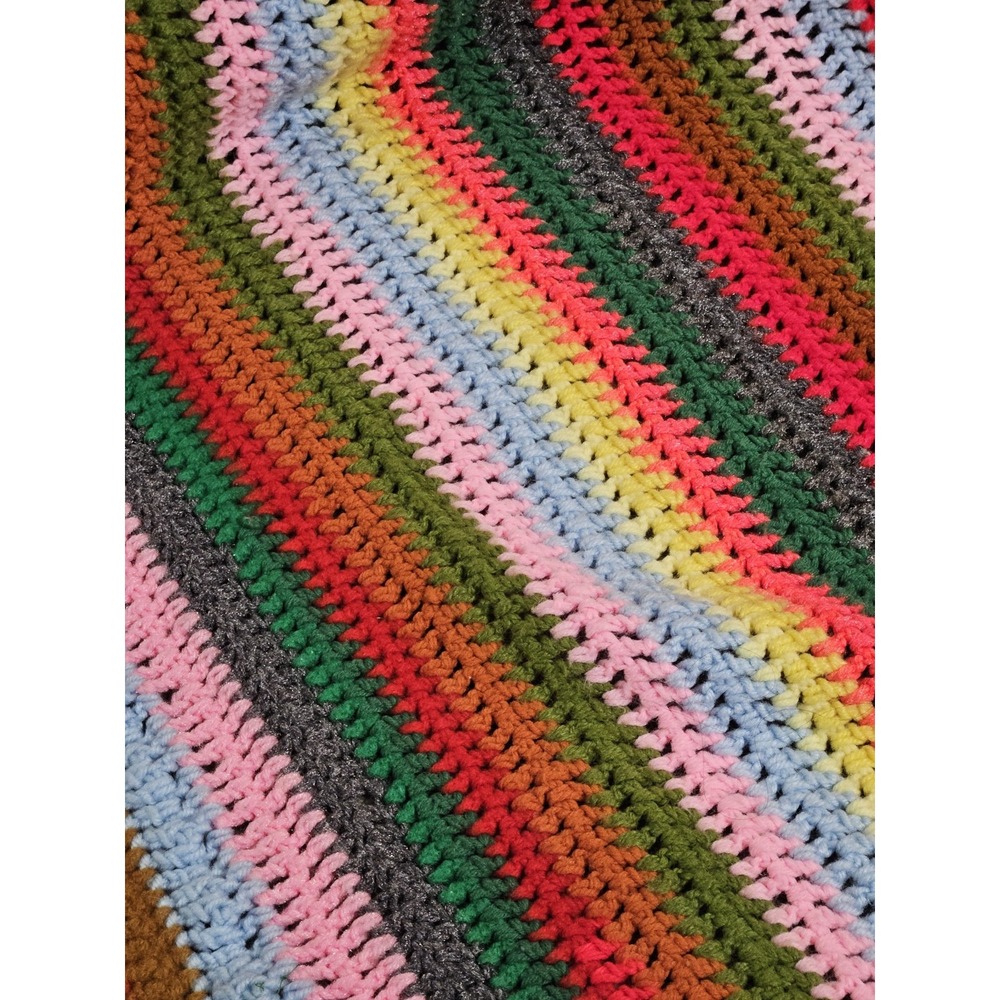 Vintage Handmade Crochet Afghan Blanket Multi-Color Rainbow Stripe Large